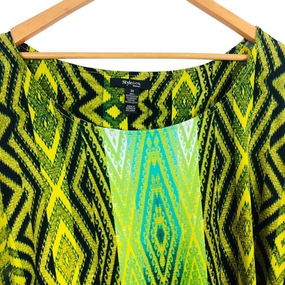 Style & Co Women's Plus Size Tunic Size 3X Green Diamond Flowy Drape Wide Sleeve - Picture 5 of 9